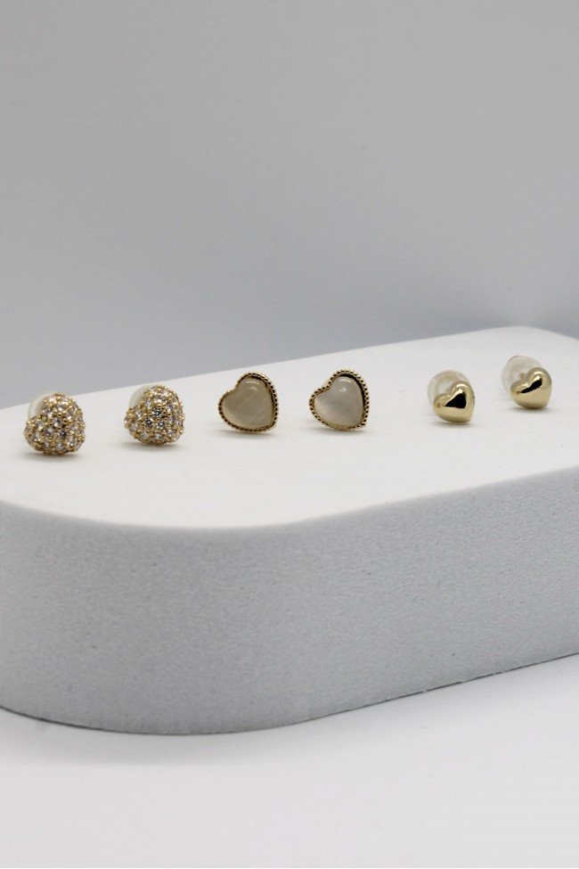 Σκουλαρίκια Σετ - Triple Golden Heart