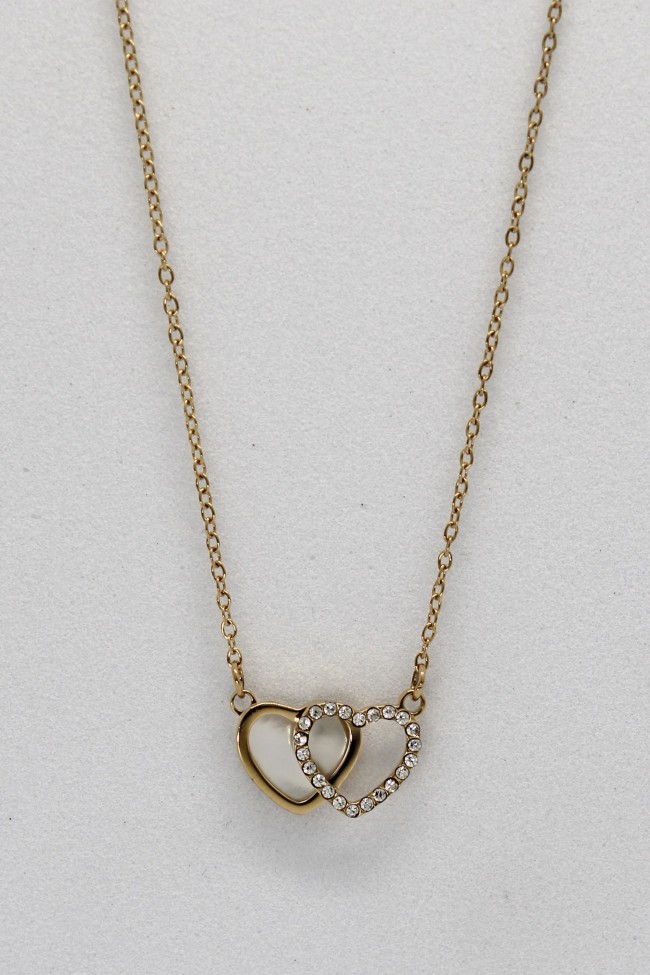 Κολιέ Με Καρδιές - Crystal Heart Golden