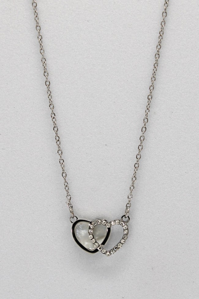 Κολιέ Με Καρδιές - Crystal Heart Silver